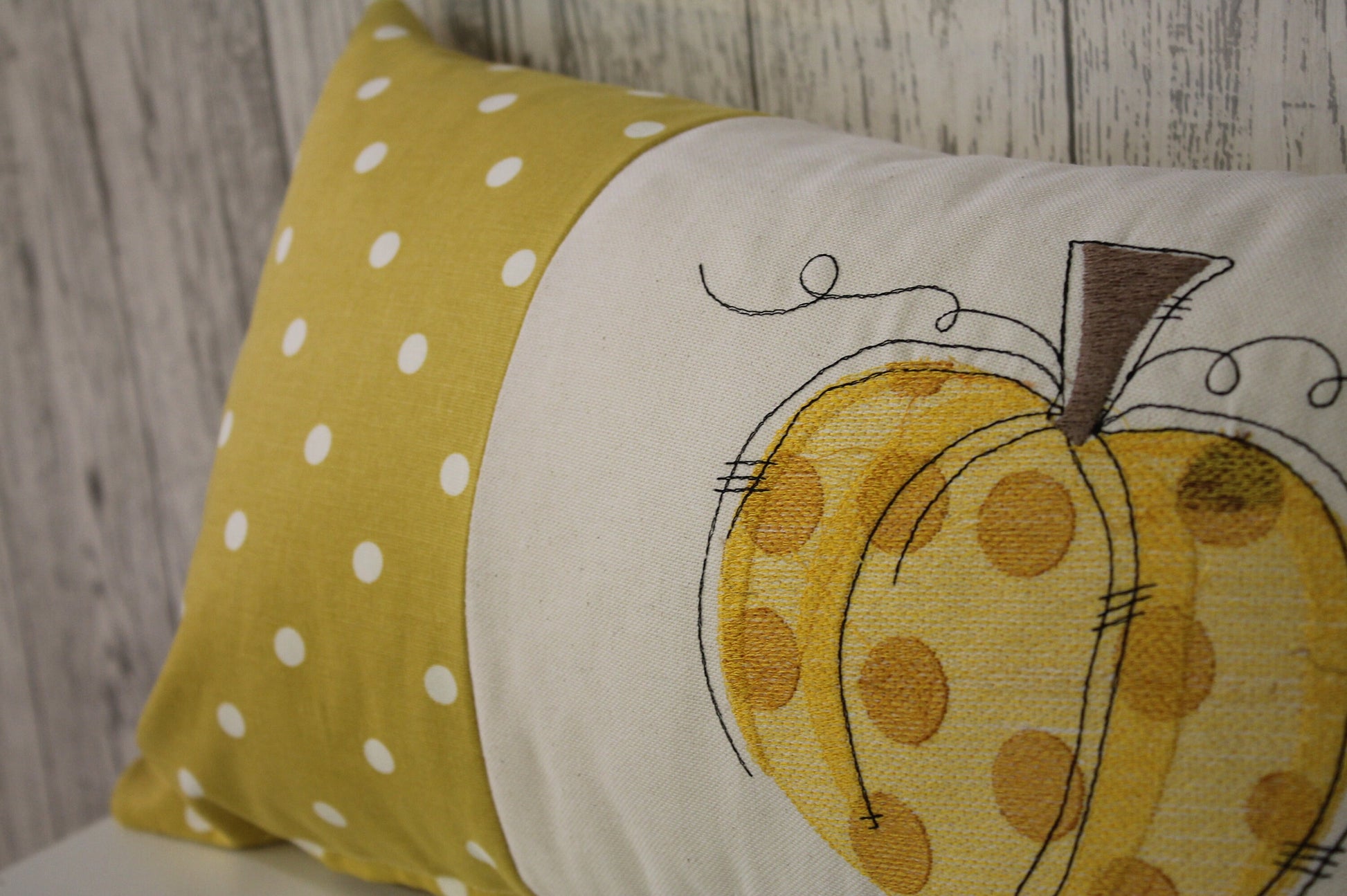 Pumpkin Cushion- Autumn Cushion -Mustard Dotty and Pumpkin Panel Long Cushion- Autumnal Decoration-Autumnal Cushion- Pumpkin Cushion-