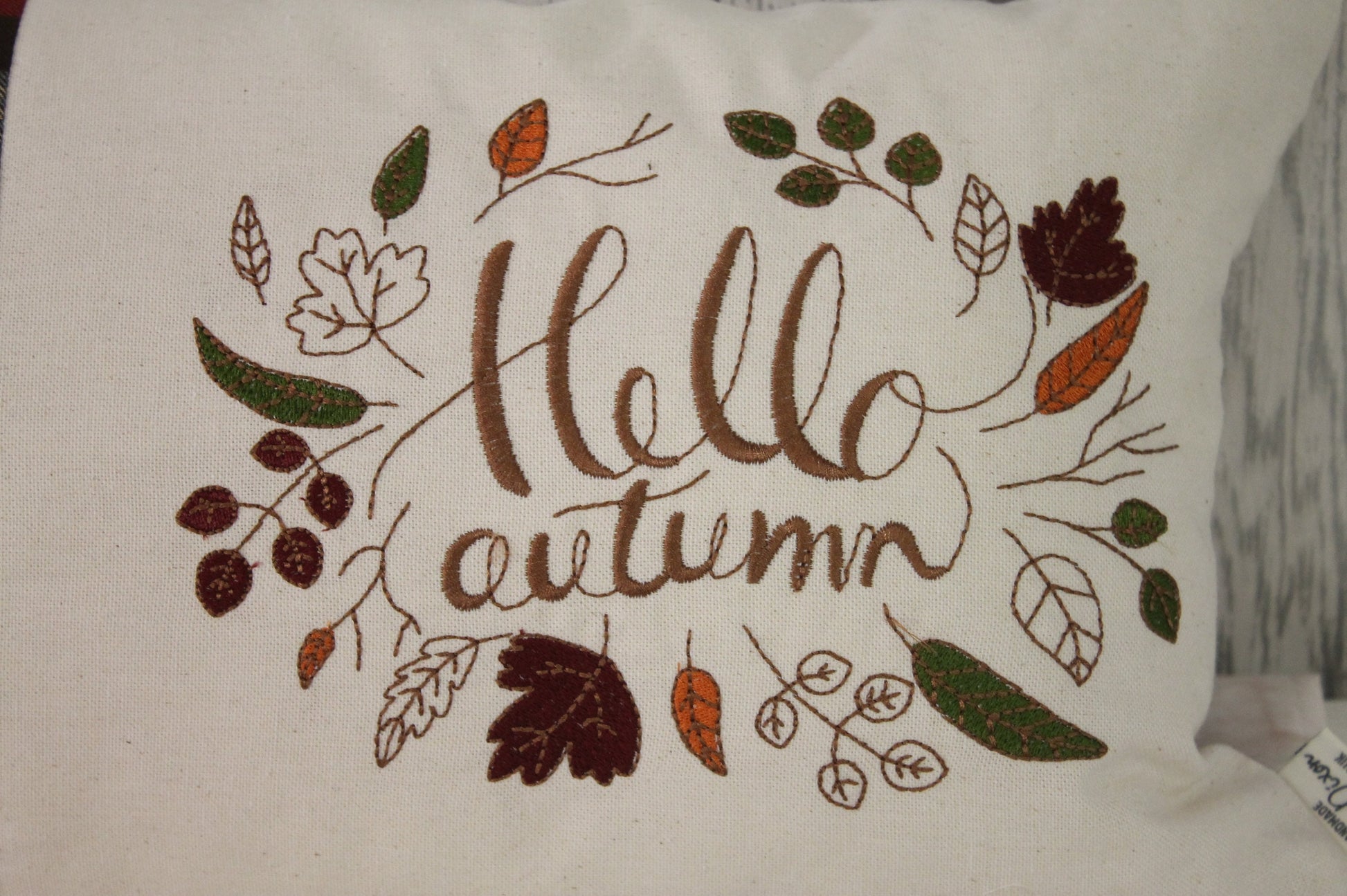 Hello Autumn Cushion-Autumnal cushion- Red and cream Plaid Cushion.