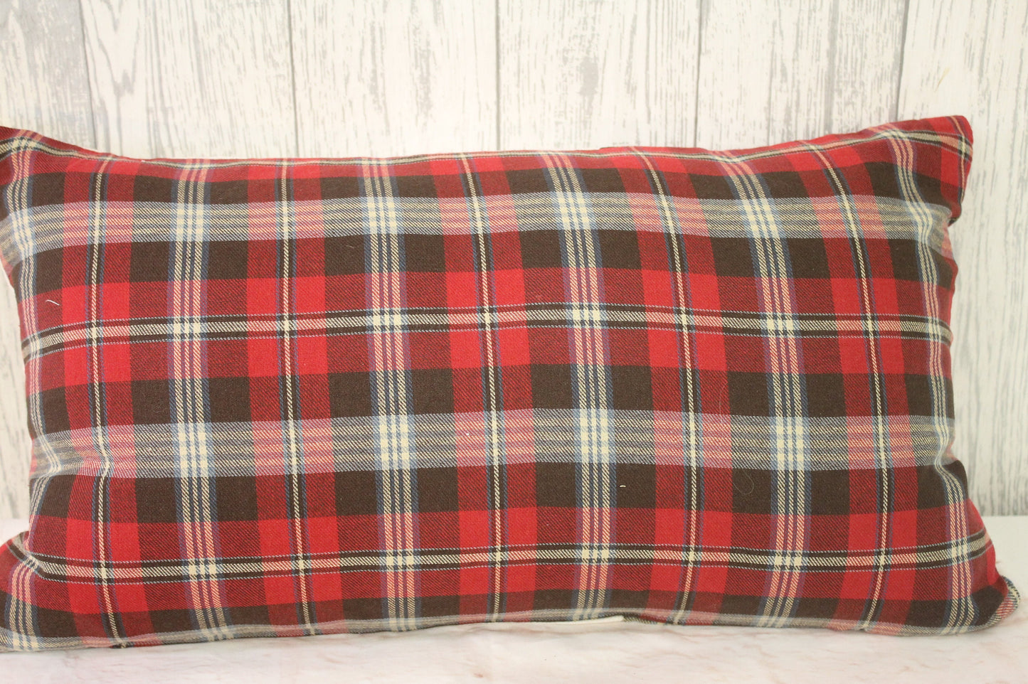 Hello Autumn Cushion-Autumnal cushion- Red and cream Plaid Cushion.