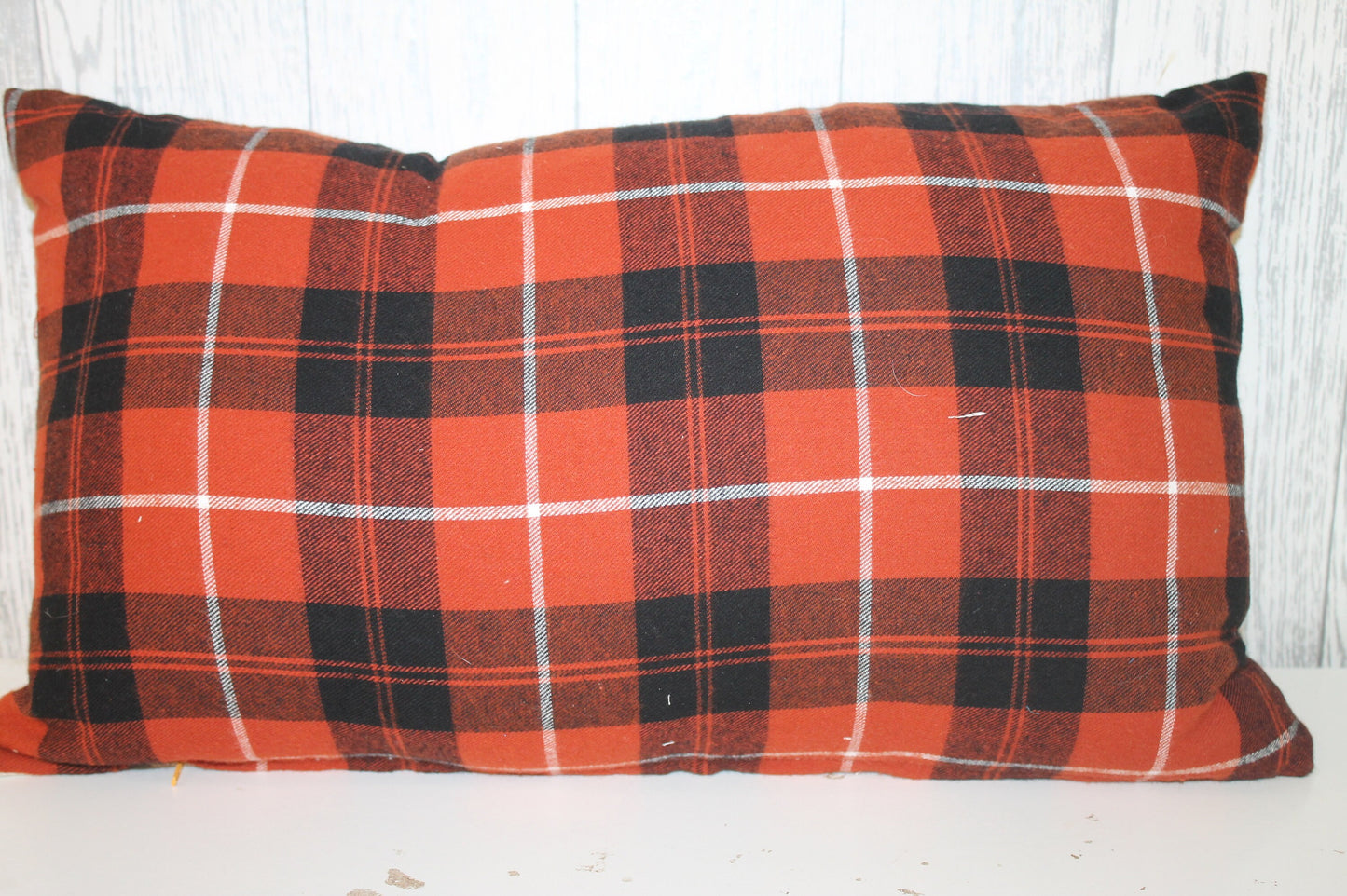 Hello pumpkin Cushion-Autumnal cushion- Orange and cream Plaid Cushion.