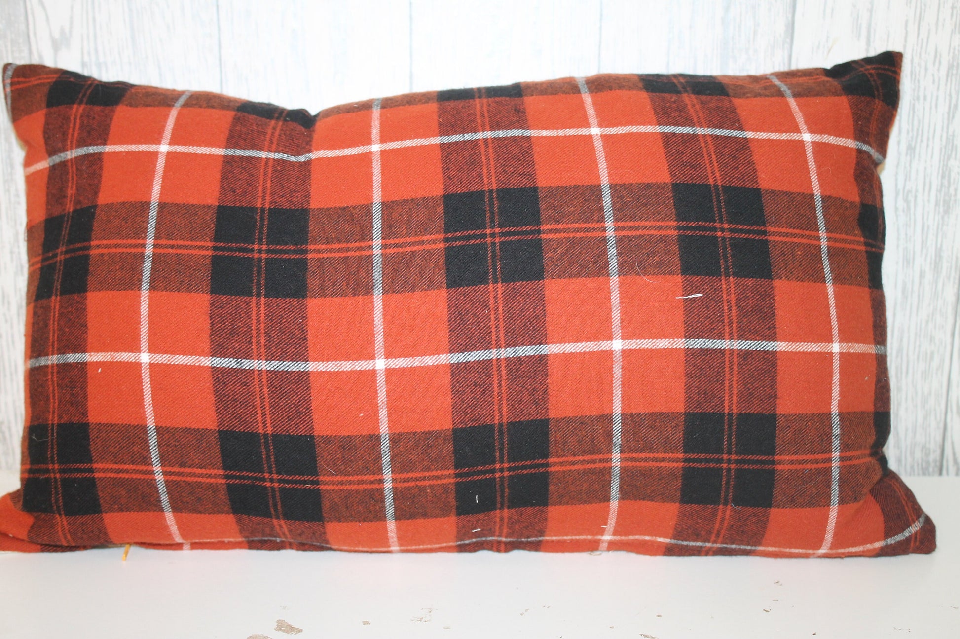 Hello pumpkin Cushion-Autumnal cushion- Orange and cream Plaid Cushion.