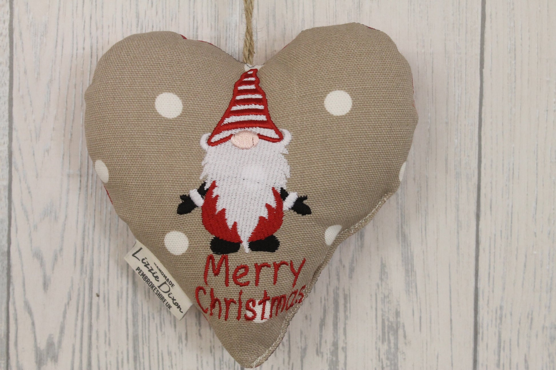 Christmas Gnome Hanging Heart-Festive Gnome hanging heart- Welsh Festive Gnome Nadolig Llawen -Christmas decorative Hanging Ornament