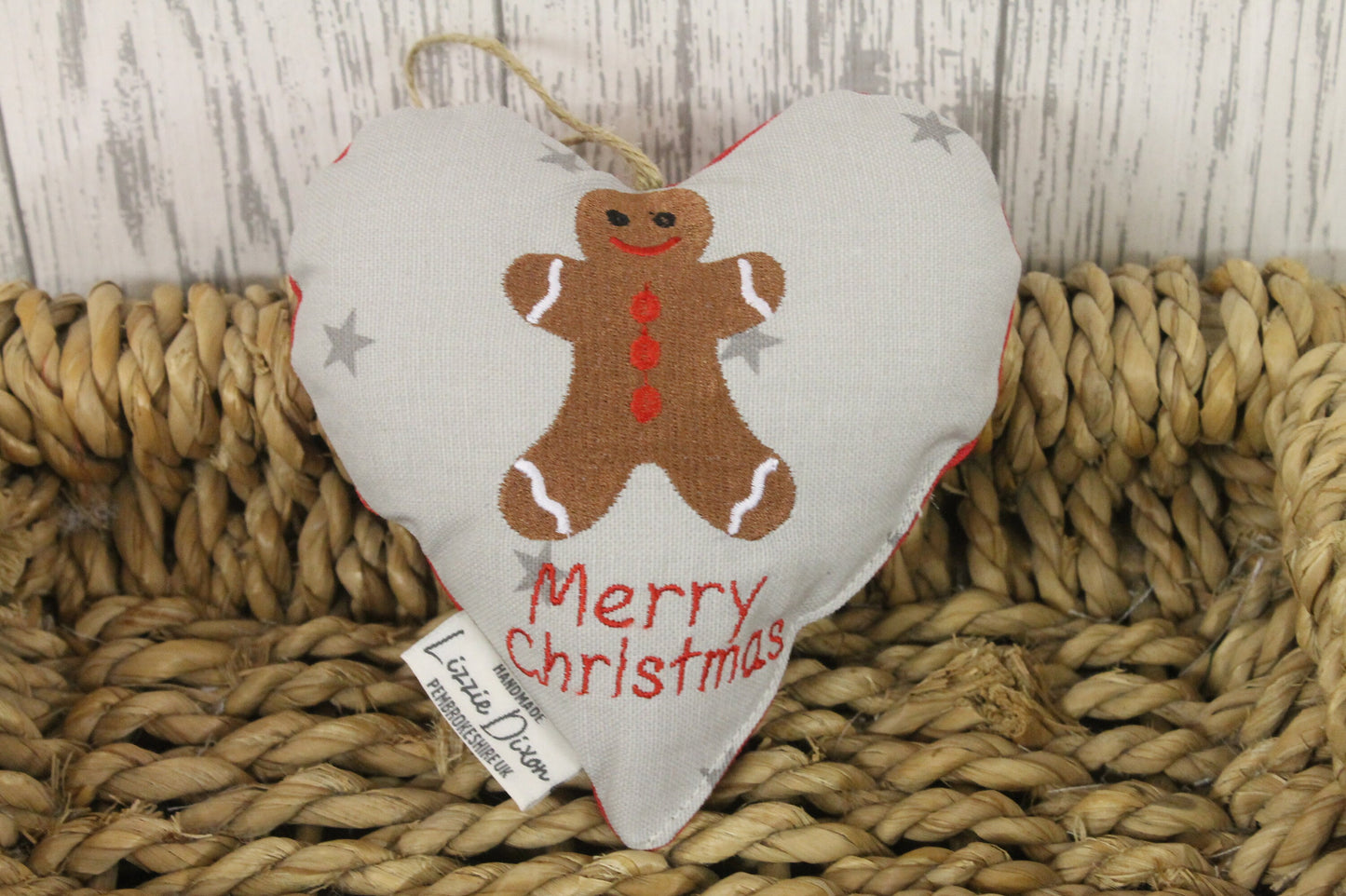 Merry Christmas Gingerbread Man Hanging Heart- Nadolig Llawen hanging heart- Festive Gingerbread man -Christmas decorative Hanging Ornament