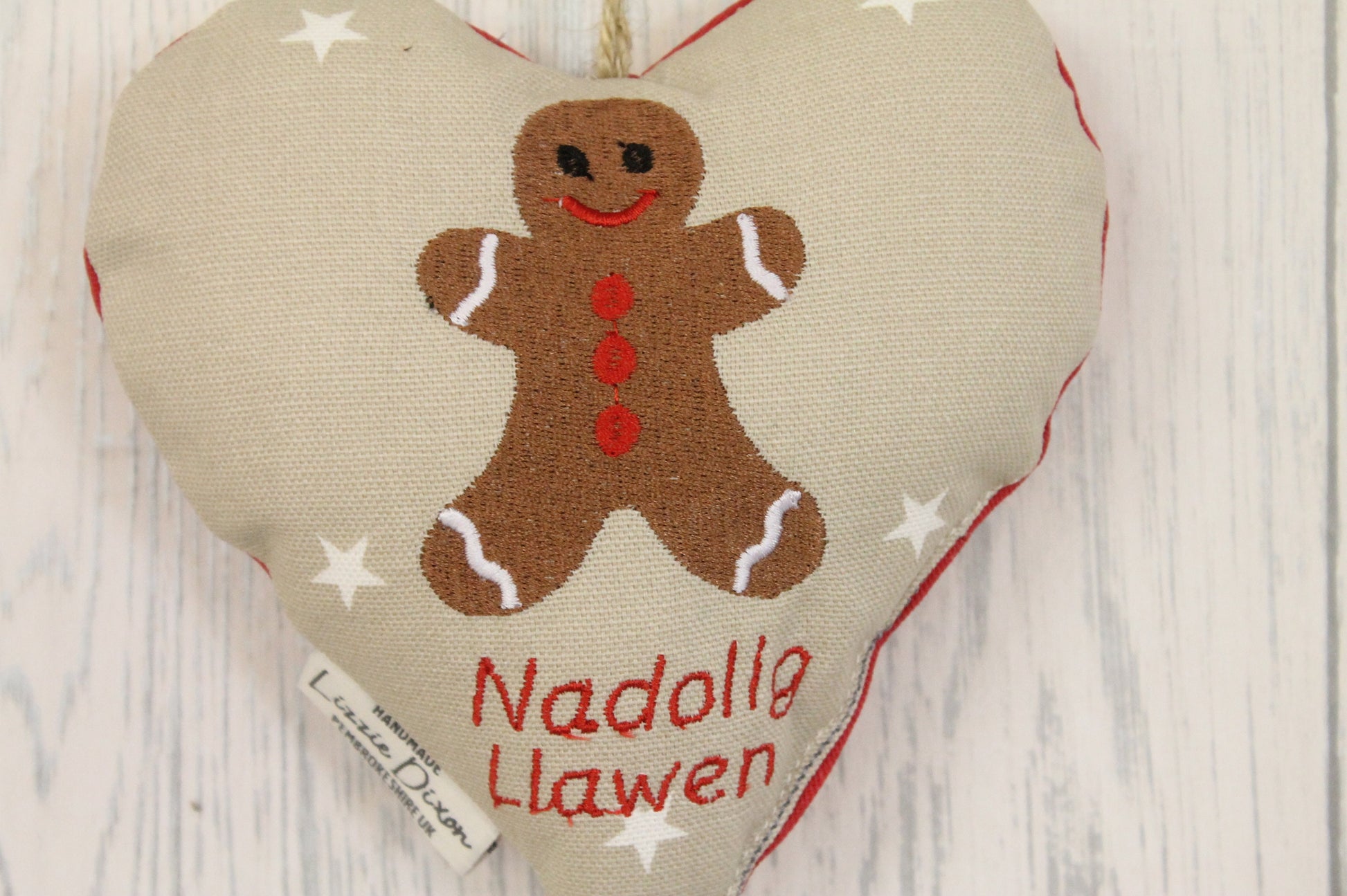 Nadolig Llawen Christmas Gingerbread Man Hanging Heart- hanging heart- Festive Gingerbread man -Christmas decorative Hanging Ornament