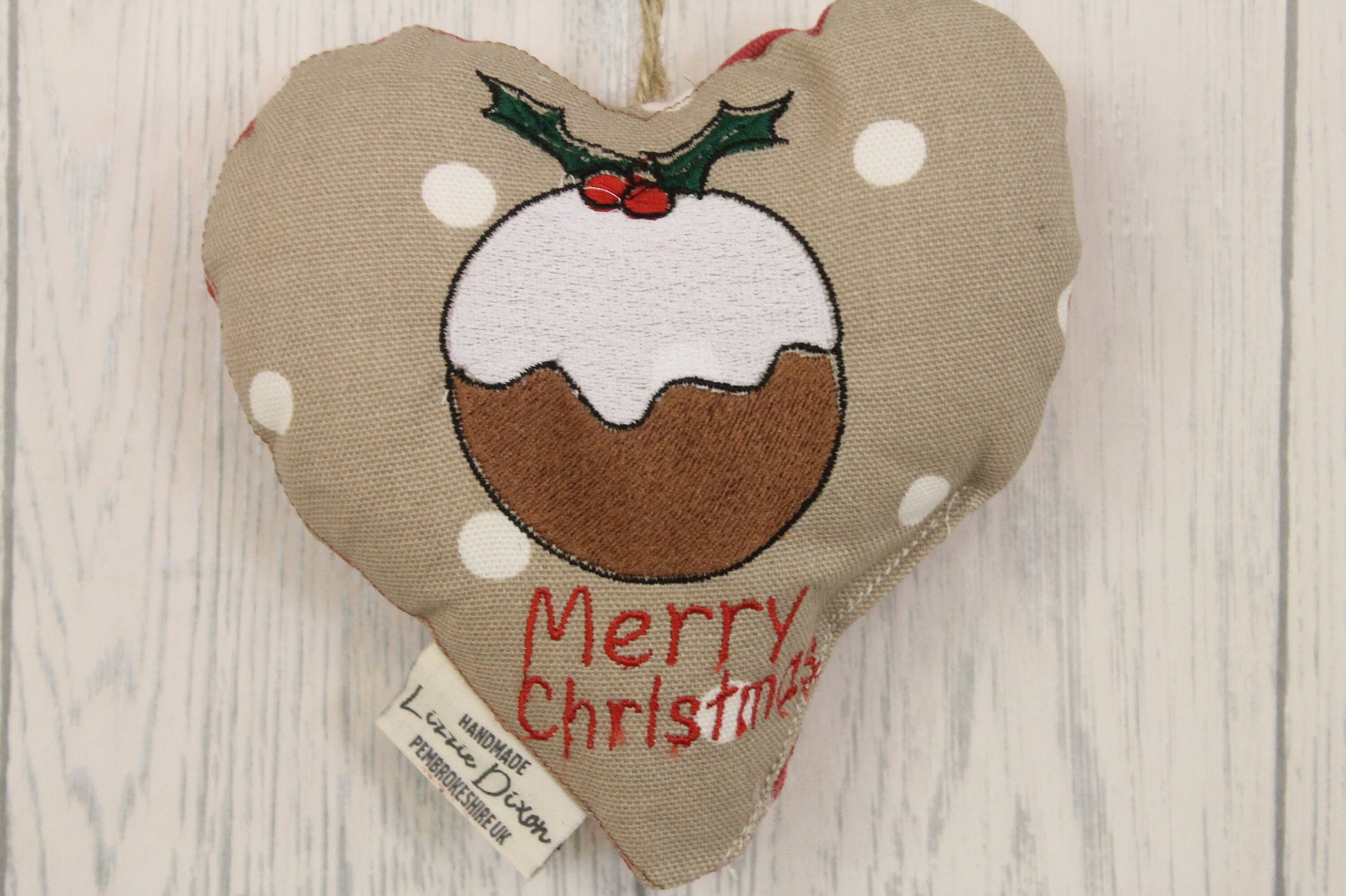 Merry Christmas, Christmas pudding Hanging Decoration -Taupe and Red-Christmas decorative Hanging Ornament