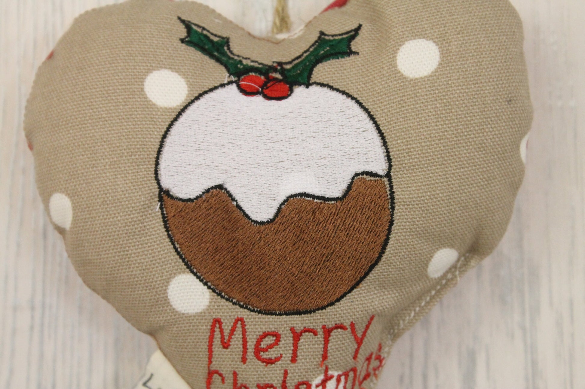 Merry Christmas, Christmas pudding Hanging Decoration -Taupe and Red-Christmas decorative Hanging Ornament