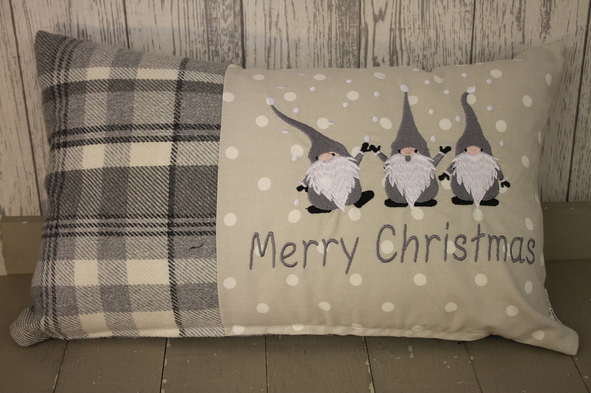 Grey Christmas Gnomes Cushion, Merry Christmas Festive Cushion-Festive Gnomes- Christmas Gnomes- Grey Gnomes