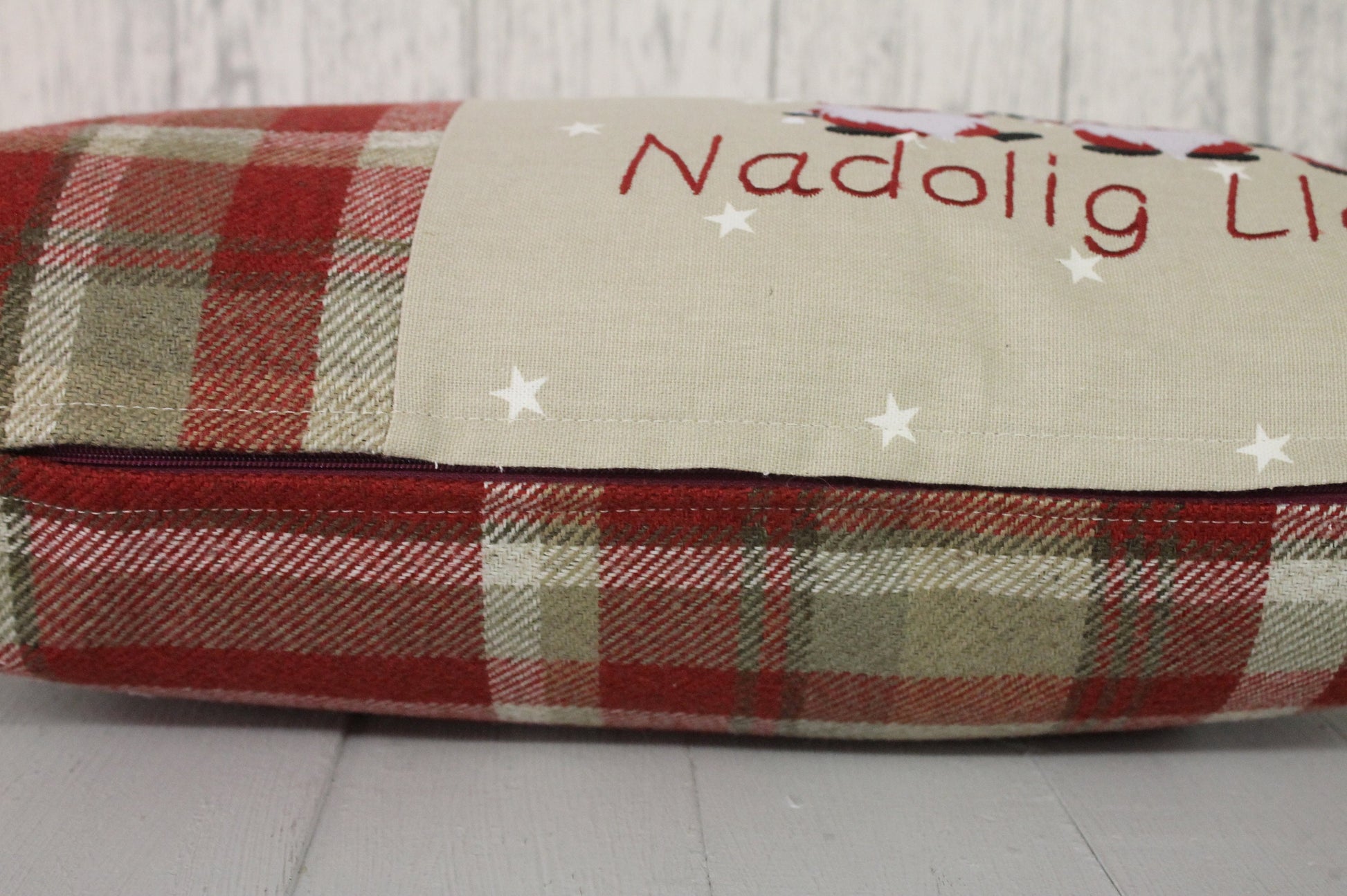 Red Wool Christmas Gnomes Cushion, Nadolig Llawen Festive Cushion-Festive Gnomes- Christmas Gnomes- Grey Gnomes