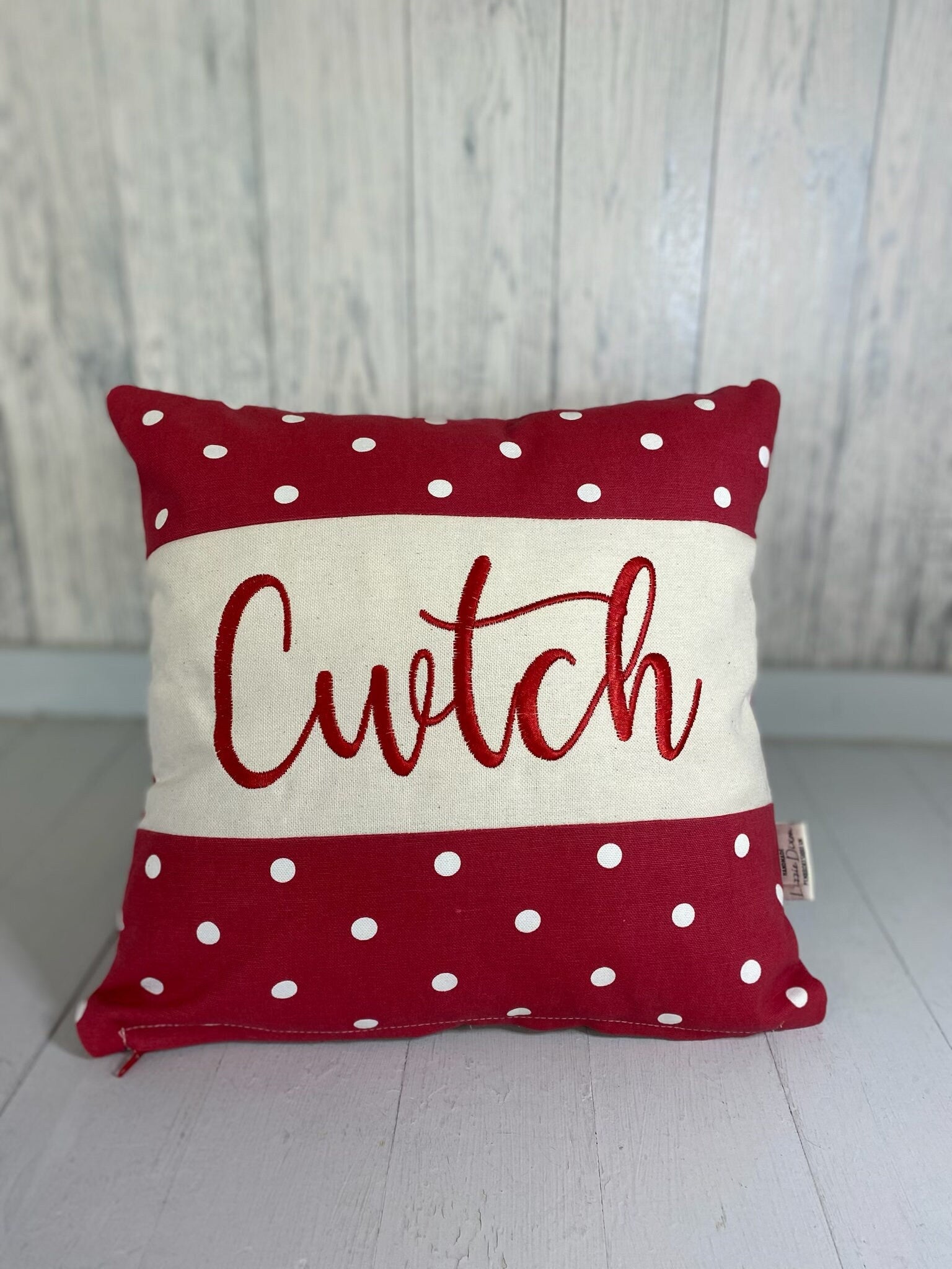 Cwtch Cushion-16” Red Spot cushion, Double sided 100% cotton, red dotty sofa cshion,