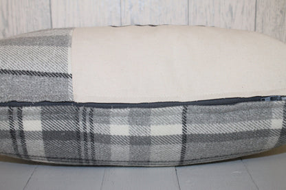 Welsh Quote Personalised Cushion- Quote Cushion- Grey Check Wool touch and Cream long cushion. Personalised cushion-