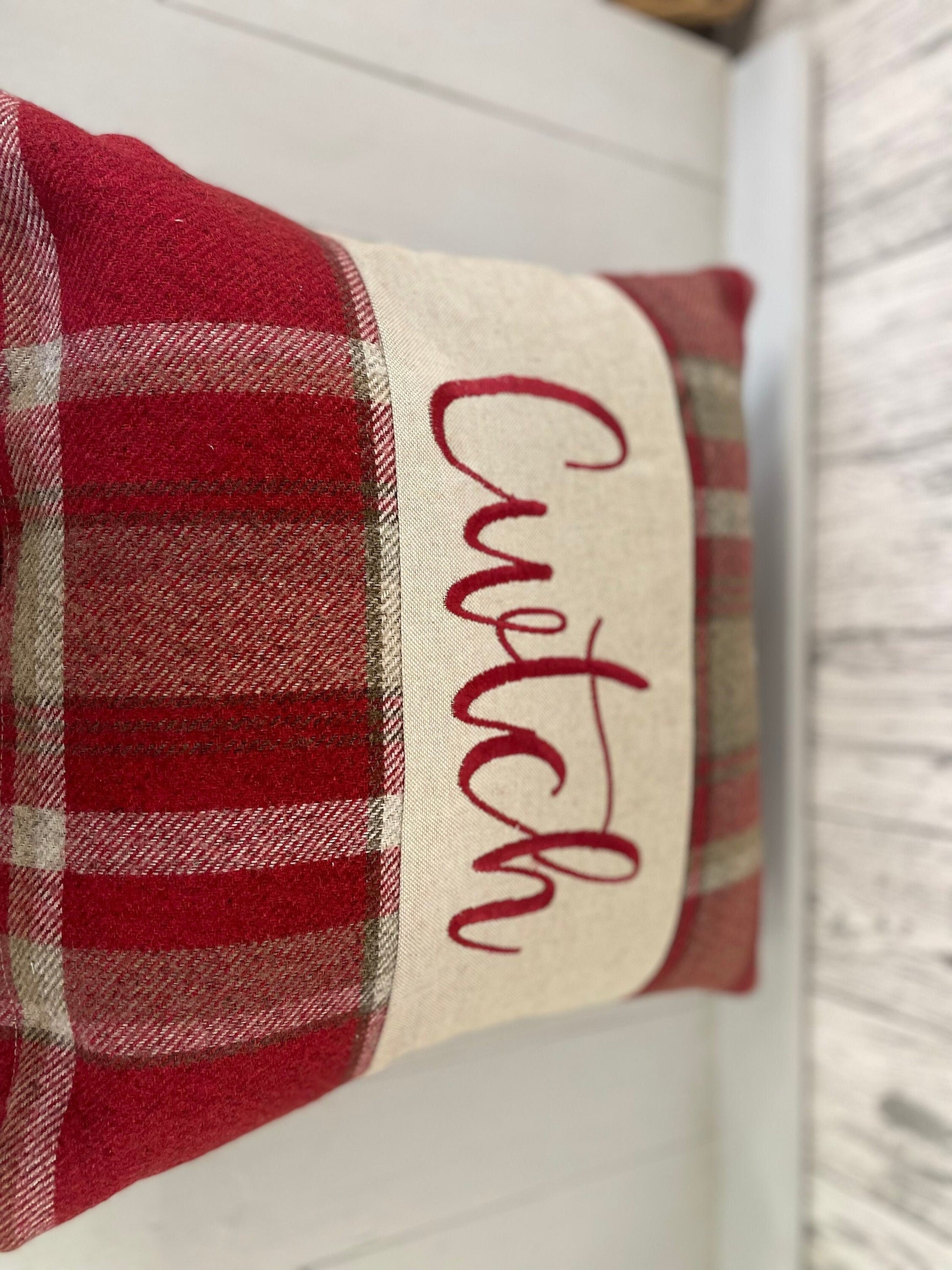 16&quot; Red Wool Touch Cwtch Cushion- Cwtch Panel Cushion, Red and Welsh Cushion