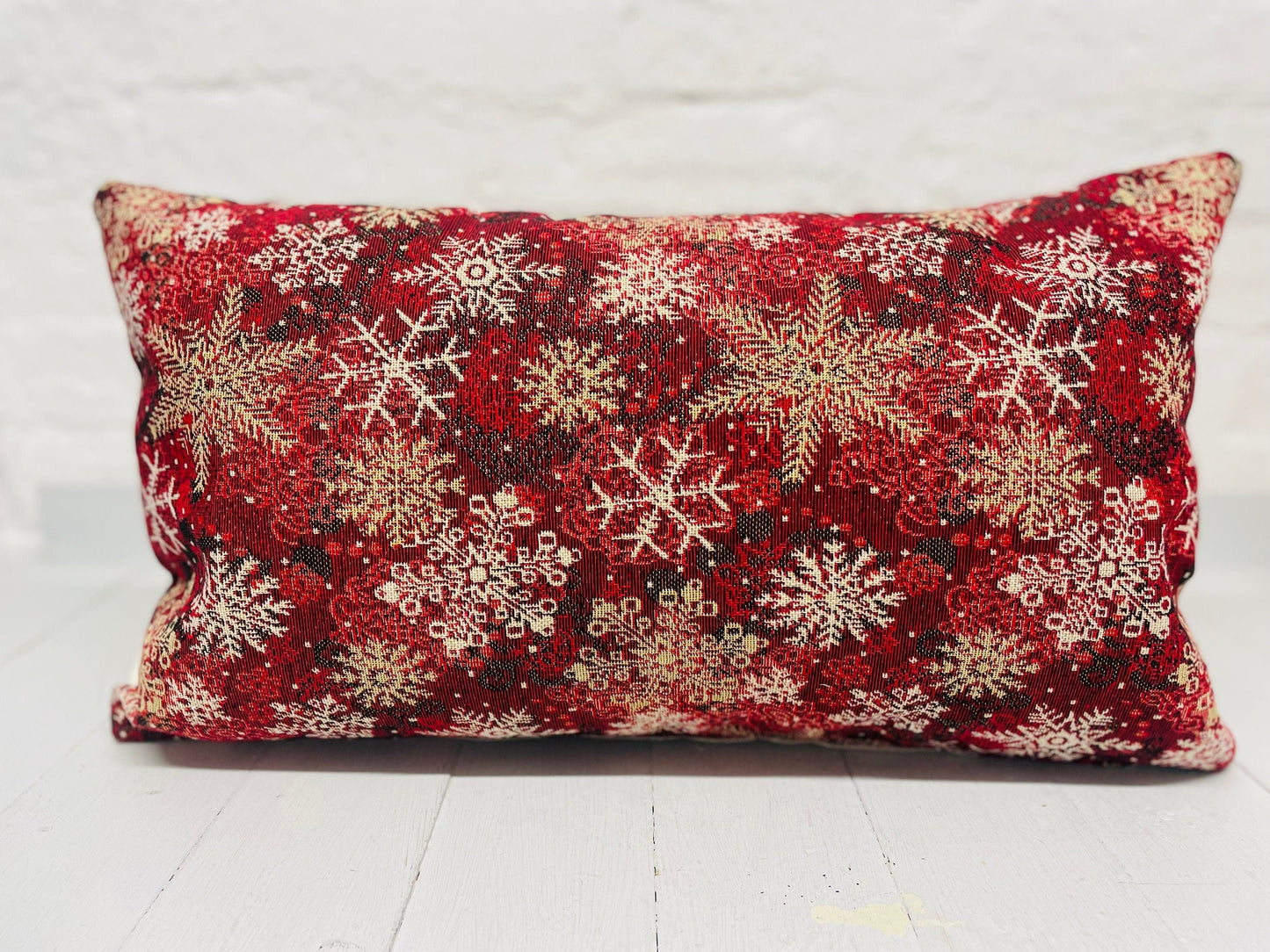 Christmas Gnomes embroidered cushion Nadolig Llawen -Luxe Snowflake with Gold thread Tapestry