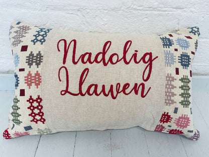 Nadolig Llawen Christmas Cushion- welsh Blanket style cushion cushion