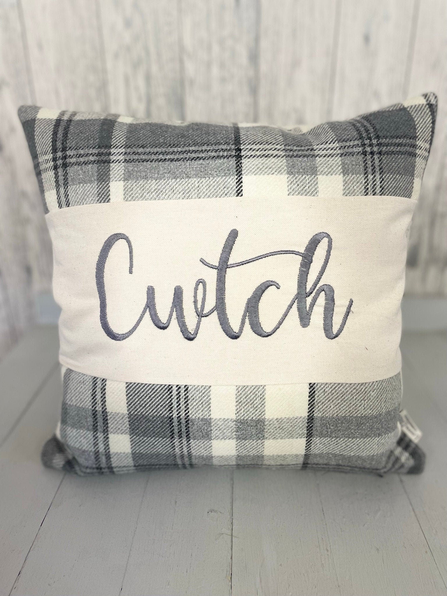 16&quot; Grey Wool Touch Cwtch Cushion- Cwtch Panel Cushion, Grey Welsh Cushion