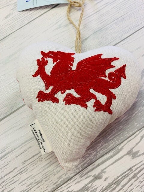 Welsh Dragon Hanging Heart-Lavender Hanging Heart-Fabric Hanging Heart-