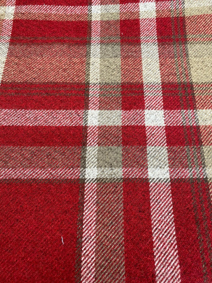 Red wool touch fabric. Balmoral tartan, plaid,check upholstery weight fabric suitable for curtains,cushions,blinds, upholstery and much more