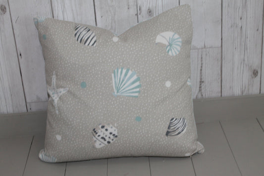 Nautical Themed Cushion Cover, 14&quot; Square Cushion Sea Shell Taupe and Duck Egg - Throw Cushion-Scatter Cushion Sofa Cushion