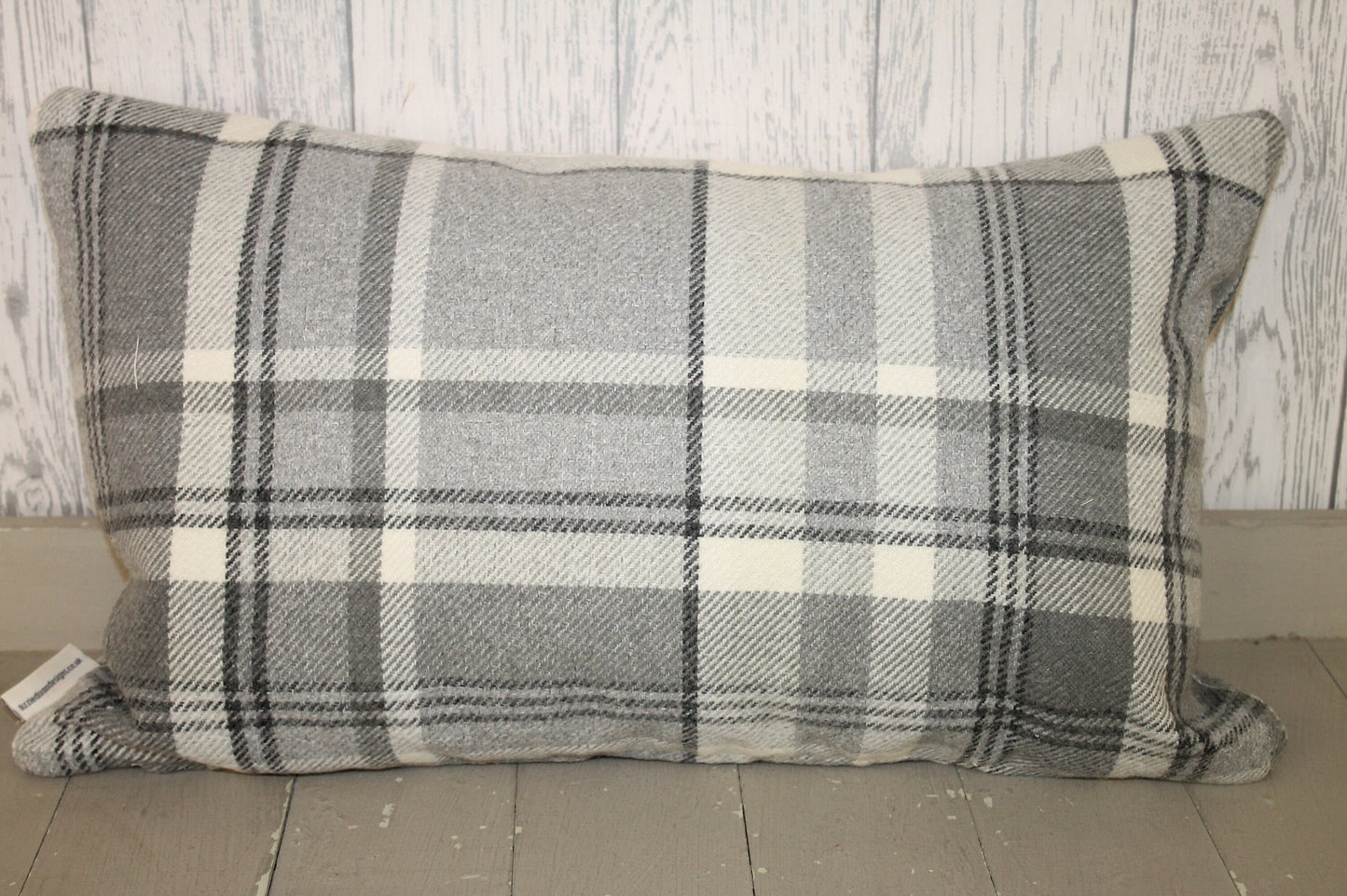 Ffrind Arbennig Cushion-Personalised Cushion- Quote Cushion- Grey Check Wool touch & Cream long cushion.