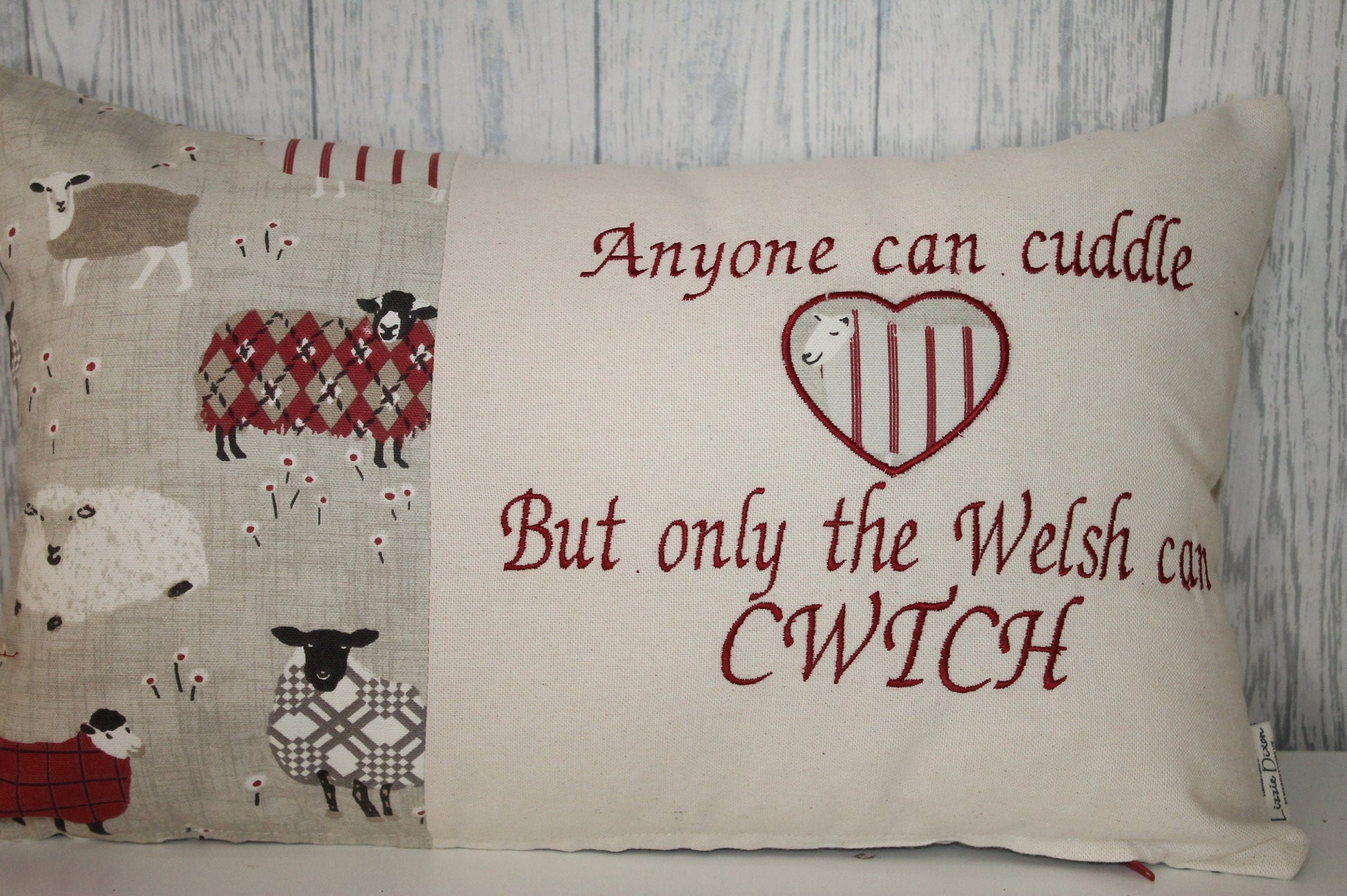 Welsh Quote Cushion- Anyone can cuddle but only the welsh can Cwtch , Red Sheep wearing jumpers Cushion- Personalised cushion-