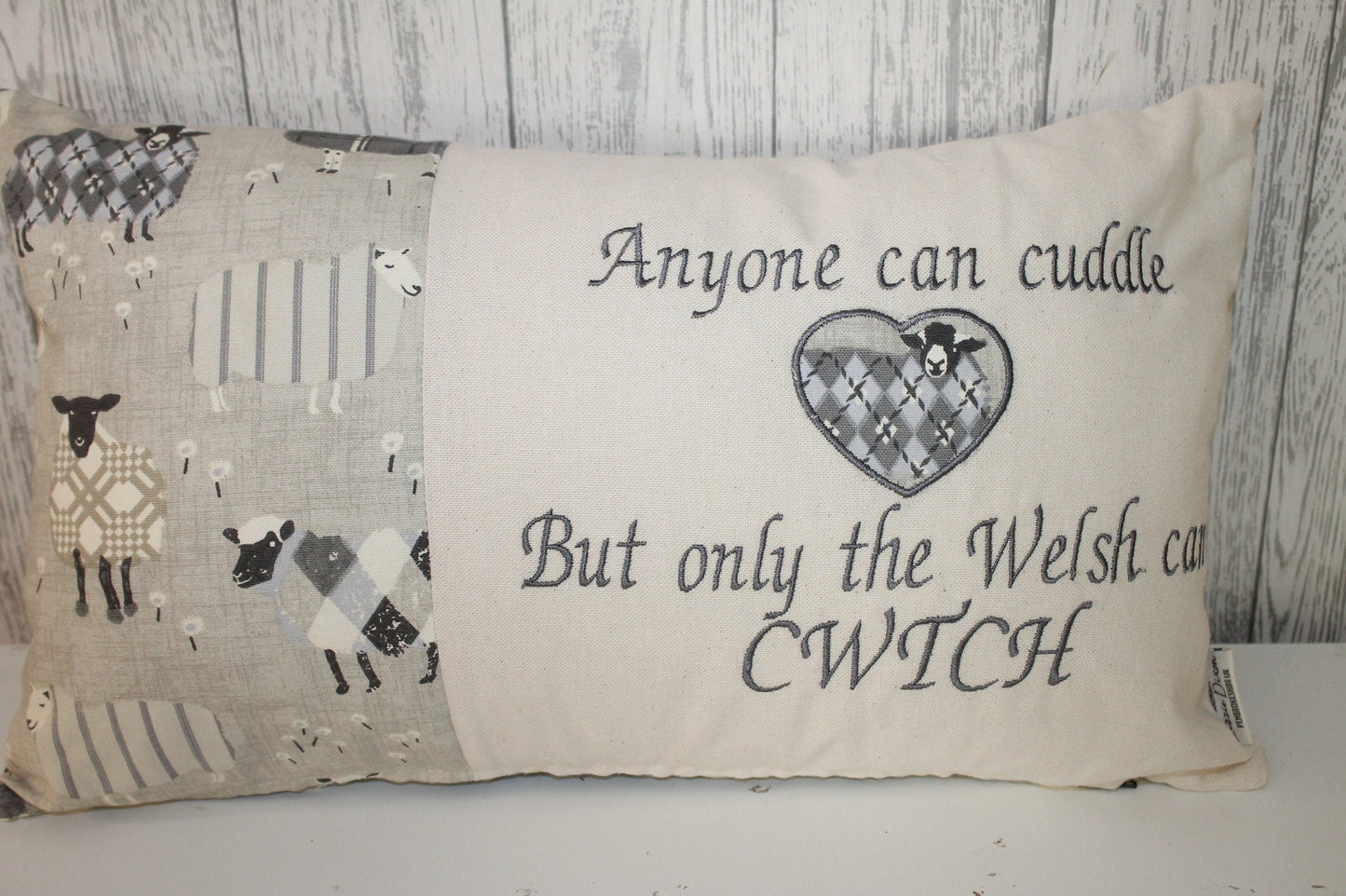 Welsh Quote Cushion- Anyone can cuddle but only the welsh can Cwtch ,Grey Sheep wearing jumpers Cushion- Personalised cushion-