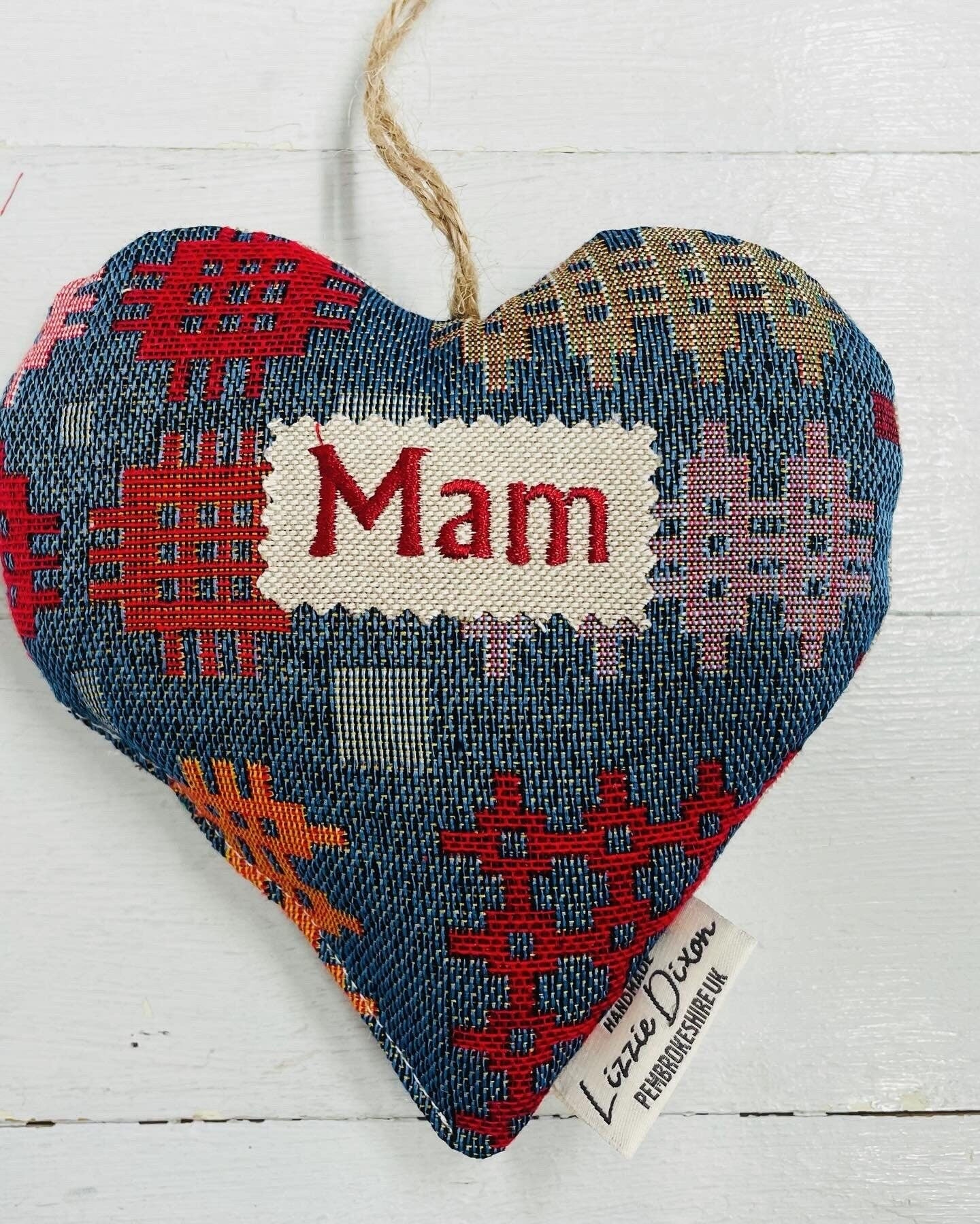 Mother&#39;s Day Decorative Hanging Heart- Mum Personalised Mother&#39;s Day Gift-Pale Blue Dotty and Floral Stuffed Lavender hanging Heart