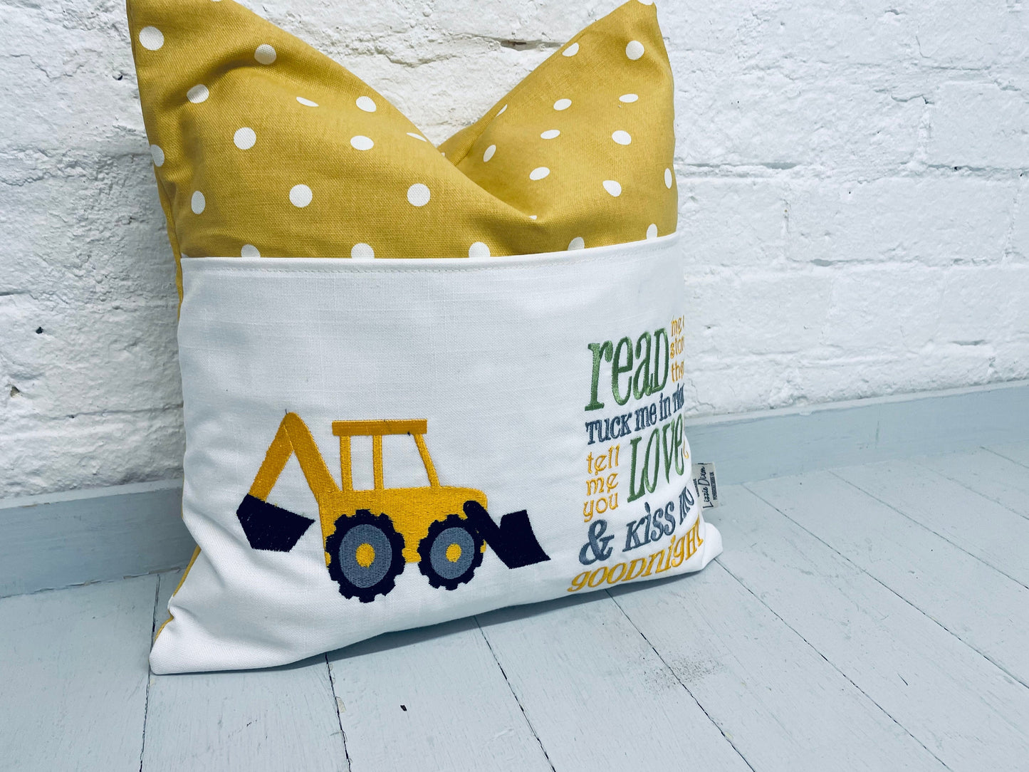 Digger with saying Children&#39;s Reading Book Cushion.