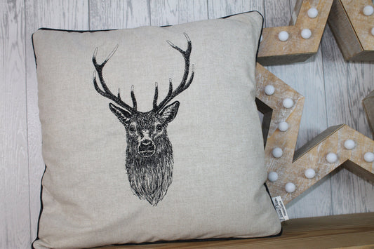Stag Head Cream/ Taupe Piped Cushion - Lizzie Dixon Designs