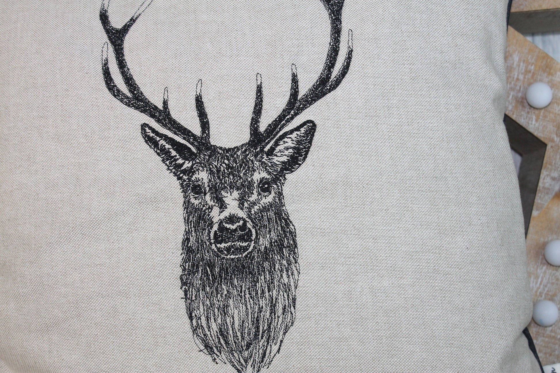 Stag Head Cream/ Taupe Piped Cushion - Lizzie Dixon Designs