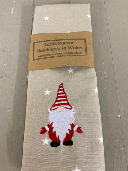 Taupe Star and Red Gnome Table Runner