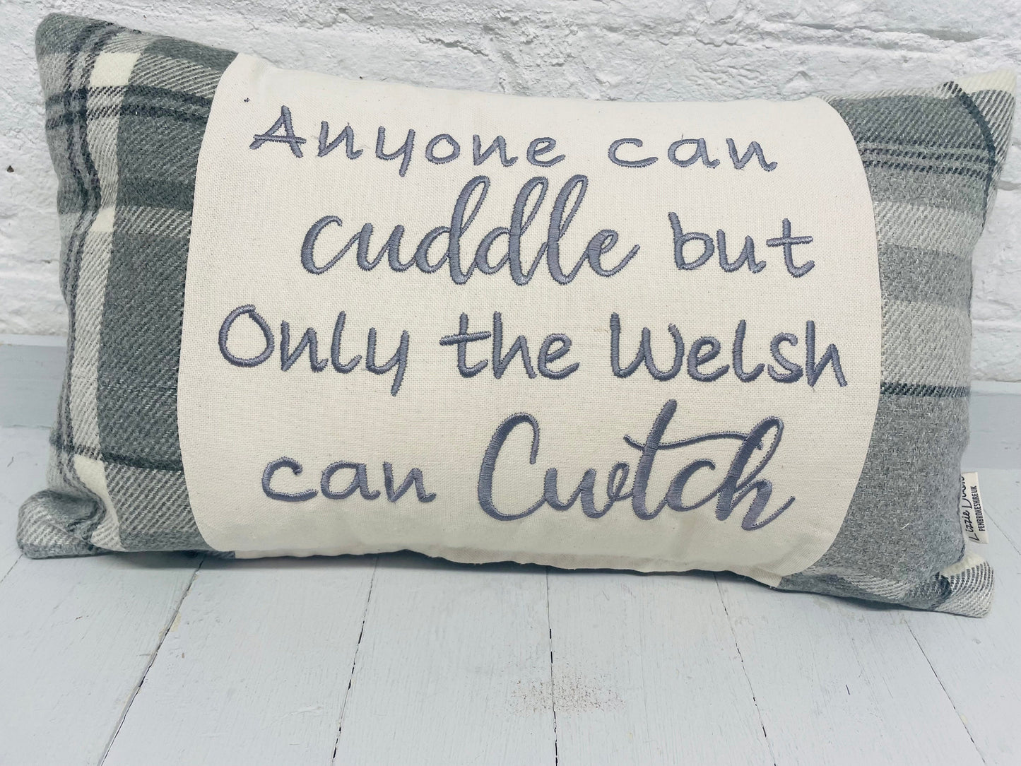 Anyone can cuddle but only the Welsh can Cwtch-Wool touch fabric Panel square Cushion