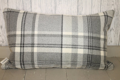 Welsh Quote Personalised Cushion- Quote Cushion- Grey Check Wool touch and Cream long cushion. Personalised cushion-