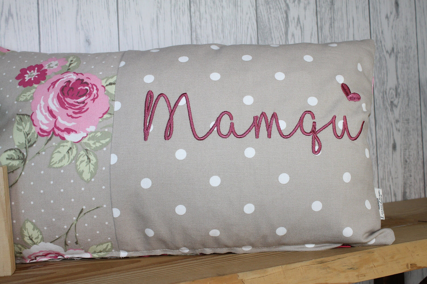 Mother&#39;s Day Gift, Nana Personalised Cushion, Gift for Mum. Gift for Mamgu, Grandma-Personalised Mothers Gift -Taupe Dotty and pretty Floral