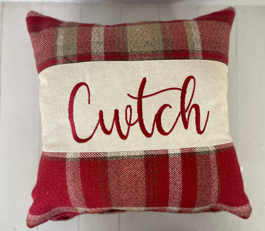 16&quot; Red Wool Touch Cwtch Cushion- Cwtch Panel Cushion, Red and Welsh Cushion