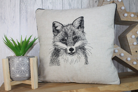 Fox Head Cushion, 14&quot; Cream Linen mix Cushion, Fox Cushion, Piped Cushion Cover ,British Wildlife collection. Double sided