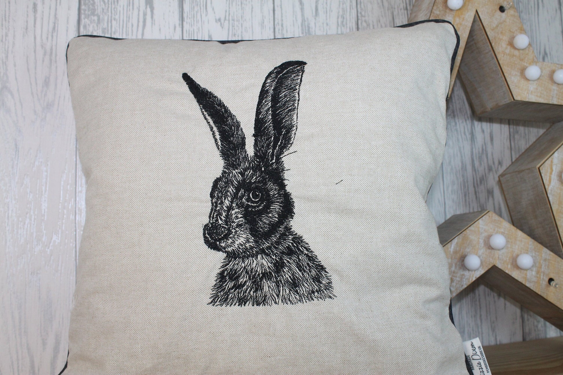 Hare Cushion,14&quot; Cream/Taupe Cushion, Piped Cushion, British Wildlife collection. Cushion Cover-sofa cushion, double sided