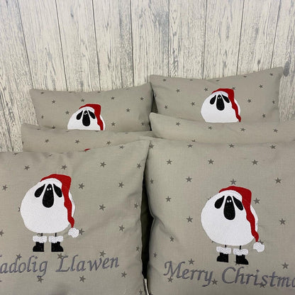 16&quot;Christmas Sheep Cushion - Nadolig Llawen Sheep- Christmas Cushion Welsh Christmas Cushion -decorative pillow Cover festive decoration