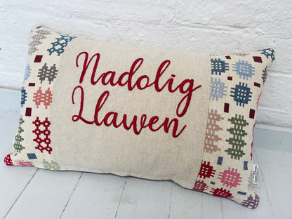 Nadolig Llawen Christmas Cushion- welsh Blanket style cushion cushion