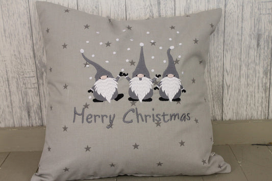 16&quot; Christmas Gnomes Cushion, Festive Cushion-Festive Gnomes- Christmas Gnomes- Grey Gnomes Gonks tomte