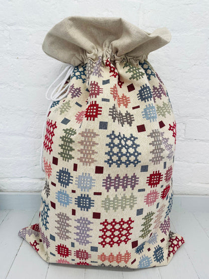 Welsh Blanket Tapestry Christmas Sack Nadolig Llawen- personalised Sack
