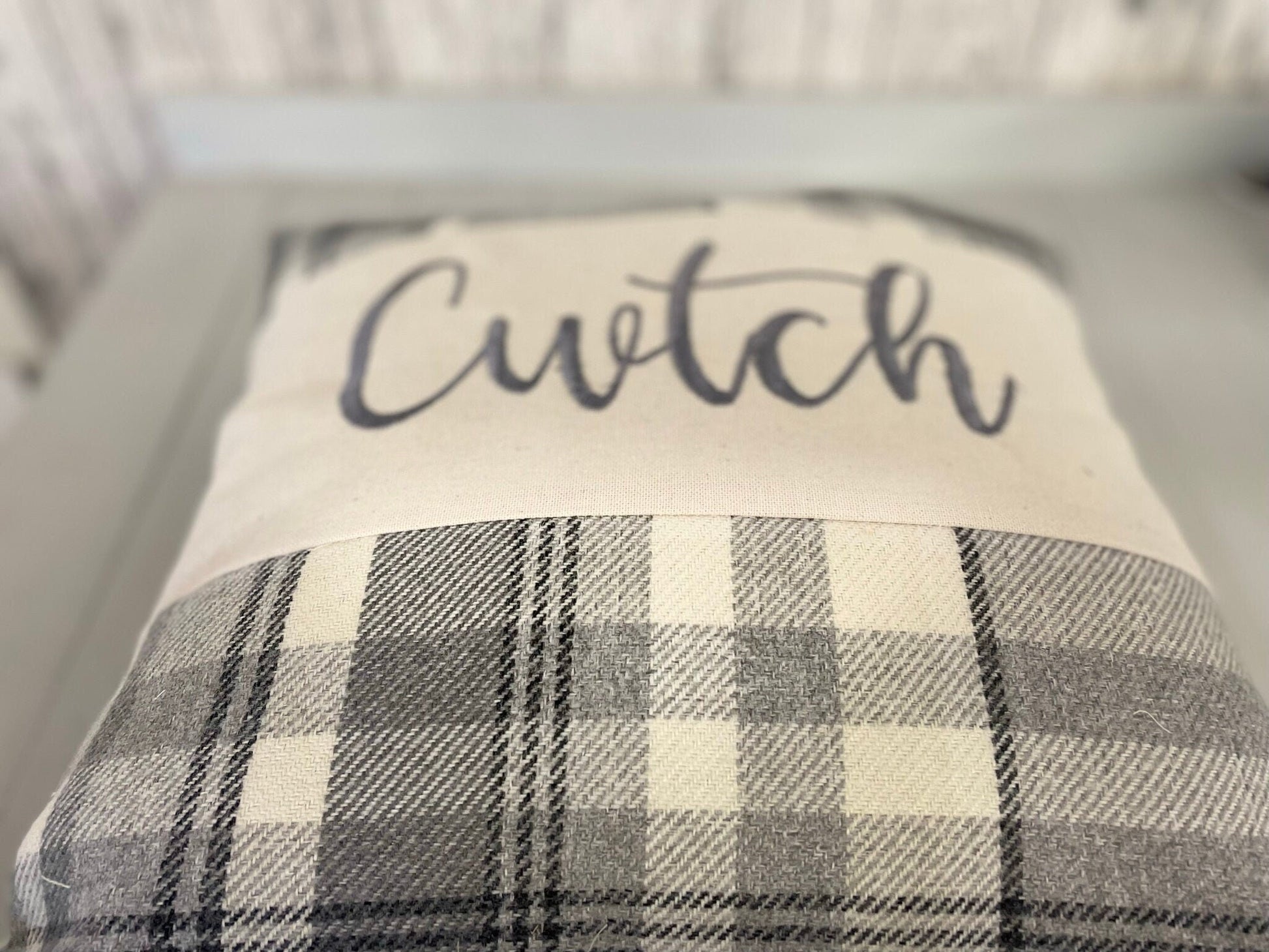 16&quot; Grey Wool Touch Cwtch Cushion- Cwtch Panel Cushion, Grey Welsh Cushion