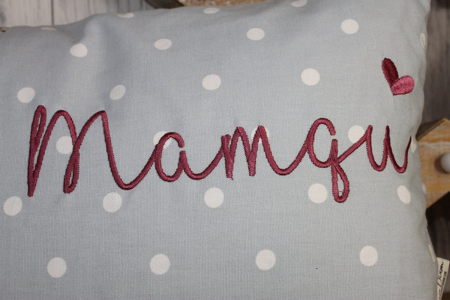 Mother&#39;s Day Gift, Personalised Cushion, Gift for Mum. Gift for Mamgu, Grandma-Personalised Mothers Gift -Pale Blue Dotty and pretty Floral