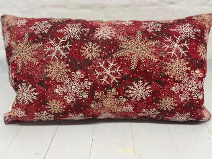 Christmas Robin ,fluffy Robin embroidered cushion Nadolig Llawen -Luxe Snowflake with Gold thread Tapestry
