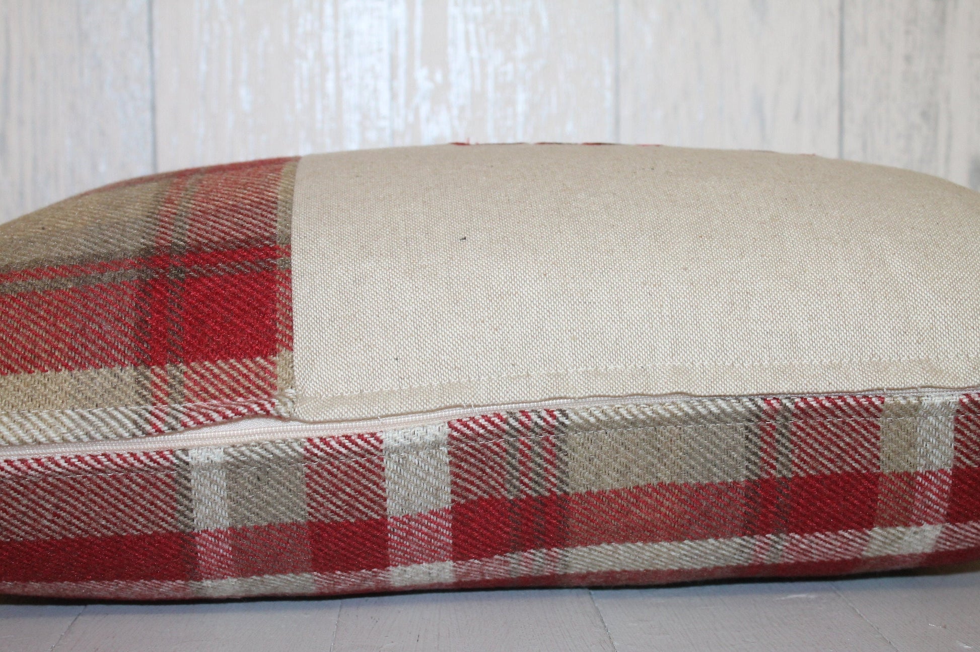 Ffrind Arbennig Cushion-Personalised Cushion- Quote Cushion- Red Check Wool touch & Cream long cushion.