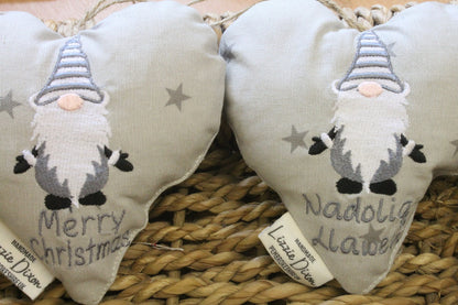 Nadolig llawenChristmas Gnome Hanging Heart-hanging heart- Welsh Festive Gnome Nadolig Llawen -Christmas decorative Hanging Ornament