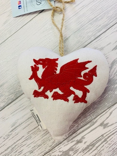 Welsh Dragon Hanging Heart-Lavender Hanging Heart-Fabric Hanging Heart-