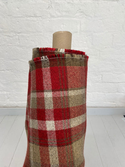 Red wool touch fabric. Balmoral tartan, plaid,check upholstery weight fabric suitable for curtains,cushions,blinds, upholstery and much more