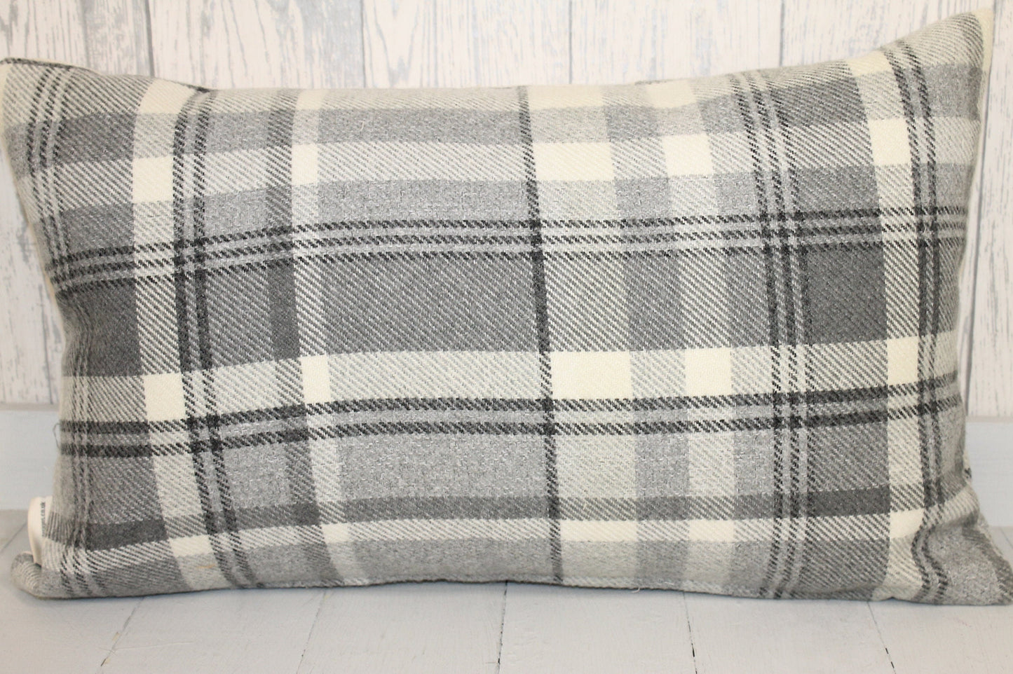 Mamgu Cushion-Personalised Cushion- Quote Cushion-Grey Check Wool touch & Cream long cushion. Personalised mother&#39;s day