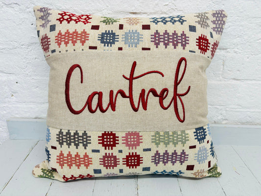 Welsh Blanket style Cartref Cushion-Personalised Cushion- Quote Cushion-welsh tapestry style 16” Square Cushion