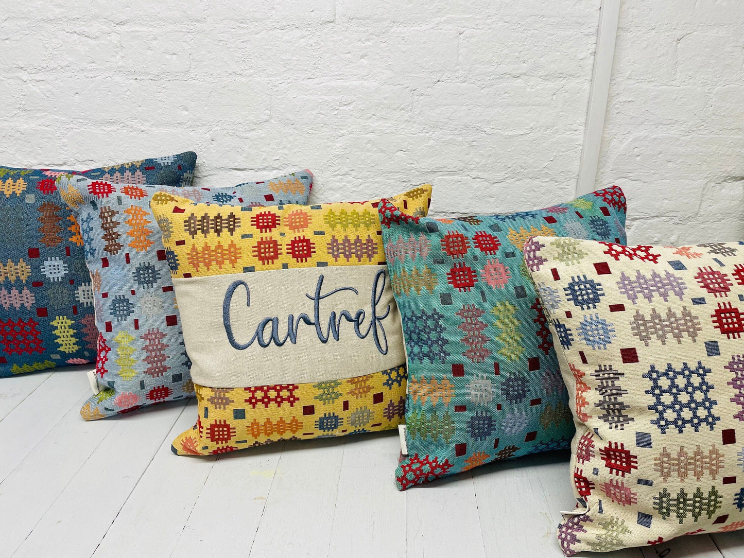 Welsh Blanket style Cartref Cushion-Personalised Cushion- Quote Cushion-welsh tapestry style 16” Square Cushion