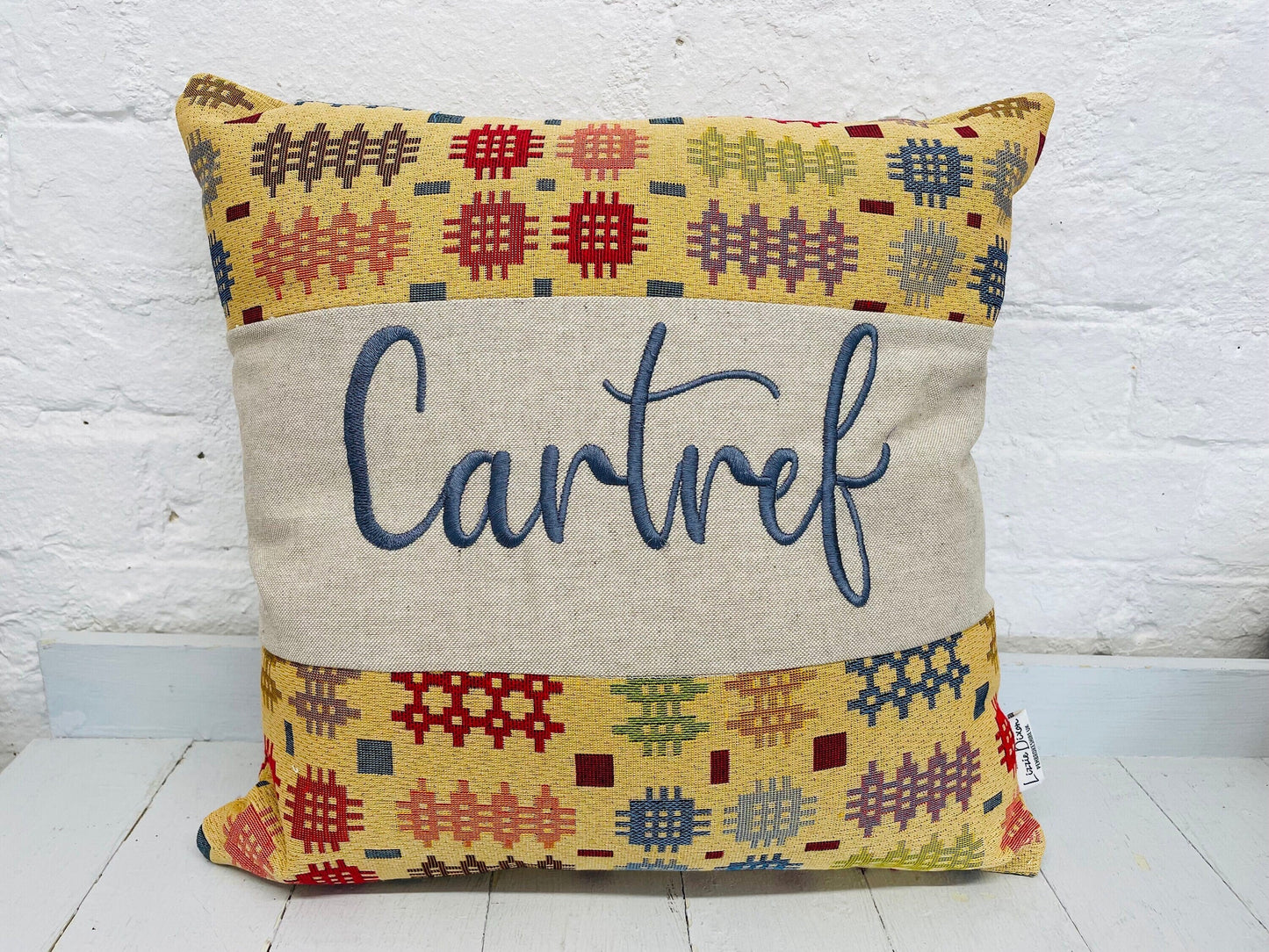 Welsh Blanket style Cartref Cushion-Personalised Cushion- Quote Cushion-welsh tapestry style 16” Square Cushion